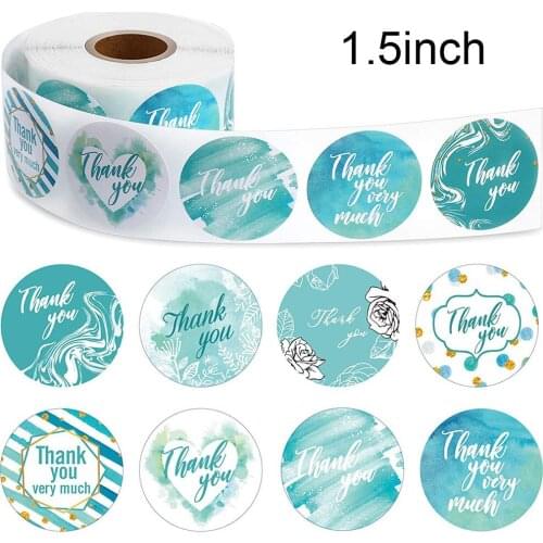 1.5Inch Thank You Stickers Blue Lables Sticker Roll 100-500pcs For Scrapbooking Packaging Gift Box Wedding Sealing Decoration