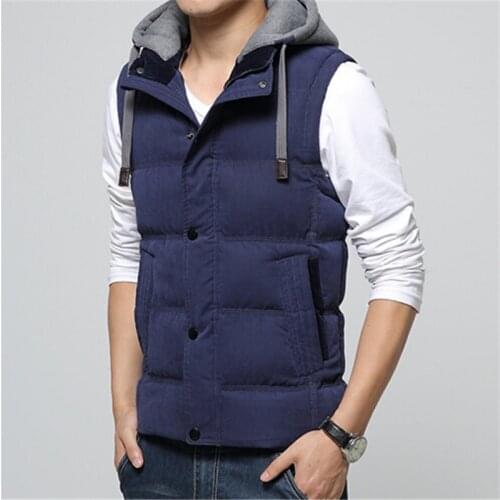 New Casual Men Vest Men Cotton High Quality Waistcoat Hat Detachable Windbreak Winter Warm Khaki Men Vest 4XL