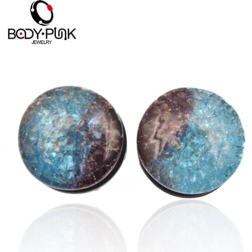 BODY PUNK Ear Expander Ear Piercing Blue And Purple Glass Ear Plugs Tunnels Gauges Expander Body Piercing Jewelry PLG 011