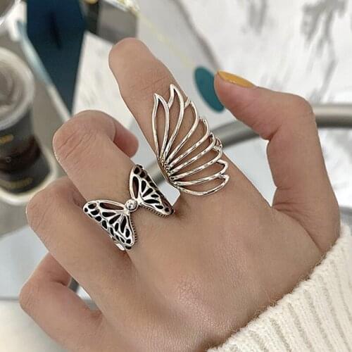 New Fashion Couple Matching Rings Accessories Aesthetic Hollow Butterfly Wings Wedding Bride Adjustable Jewelry Gifts for Women