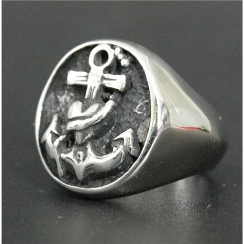 Drop Shipping Fashion Heavy Big Round Shape Anchor Ring 316L Stainless Steel Jewelry Cool Men Polishing Biker Anchor Ring