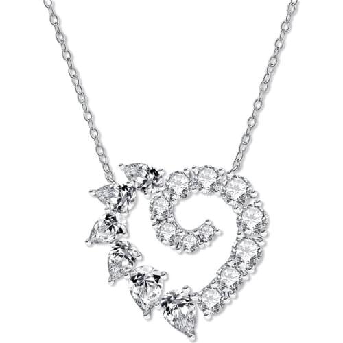 Luxury 100% Pure 925 Sterling Silver Heart Design Simulated Moissanite Diamond Pendant Necklaces For Women Wedding Fine Jewelry