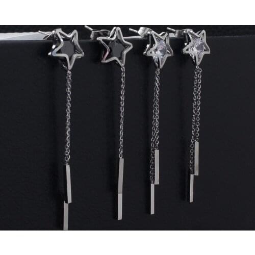 Drop Earrings Sliver Color Fashion Stainless Steel Jewelry Star Earrings For Women EKCZZASBB