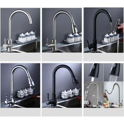 Kitchen Faucets Silver Single Handle Pull Out Kitchen Tap Single Hole Handle Swivel 360 Degree Water Mixer Tap Mixer