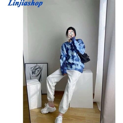 New Fashion Women Vintage Oversize Tie Dye Print Sweater O Neck Long Sleeve Casual Pullover Jumper Winter Sweaters