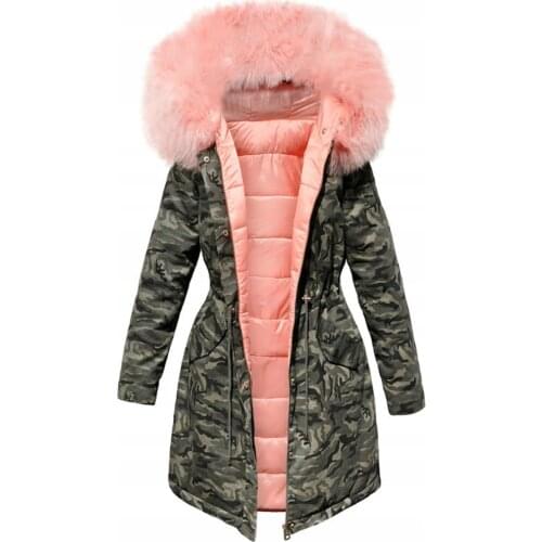 Warm Winter Camouflage Coat Hooded Long Coats Outwear Windbreaker Zipper Stitching Casual Warm Slim Overcoats Jackets Tops Thick