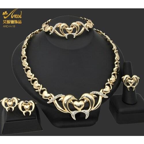 Xoxo Heart Dubai Gold Jewelry Sets For Women Big Nigerian Earrings Jewellery Bridal Ethiopian Gold Plated Necklace Sets Wedding