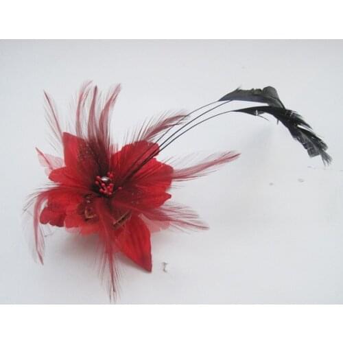 Red Flower Hair Accessories Woman Hair Decoration Brooch Wedding Party Barrettes Hair Clip Bridal Wedding Feather Headdress