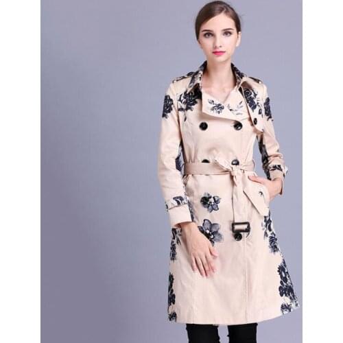 Printing trench coat for women long sleeves coats womens casaco feminino overcoat woman european spring ladies jaqueta khaki