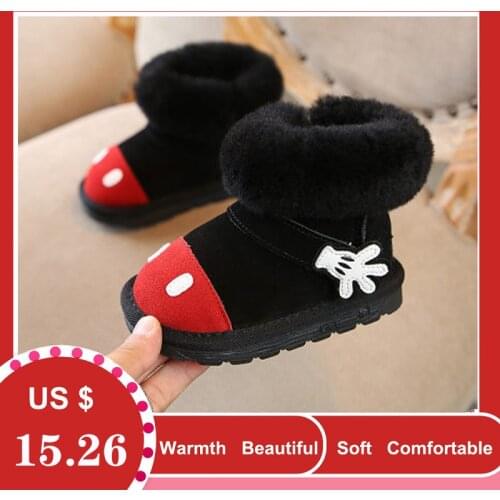 Winter Toddler Baby Girl Cartoon Snow Boot Child Fashion Genuine Leather Black Warm Fur Flat Kid Shoe kid warm shoes