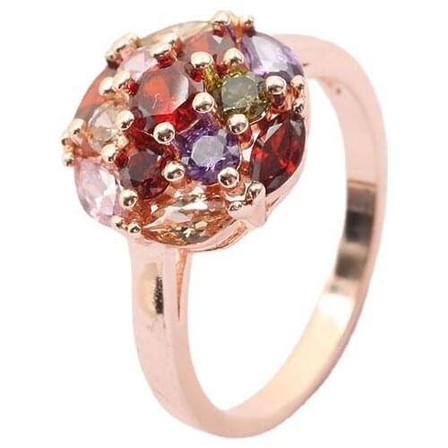 ZSLBS New Vintage Colorful Zircon Rings Women Rose Gold AAA Zirconia Flower Rings US Size 7 8 9 Wedding Party Rings Jewelry Gift