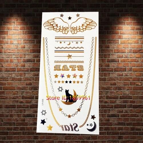 1PC Ganesha Elephant Designs Gold Flash Tattoo Women Body Art Indian Totem AGLH-015 Water Transfer Fake Metallic Golden Tattoos