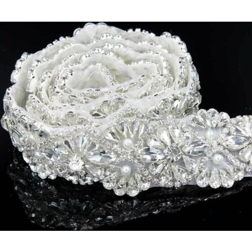 1 Yard Silver Rhinestone Applique Trim Sew/Iron on Bridal Costume DIY Craft