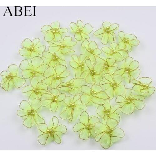 15pcs 4cm Handmade Green Organza Flower For Clothes Hats Shoes Bags Decoration DIY Jewelry Crafts Accessories