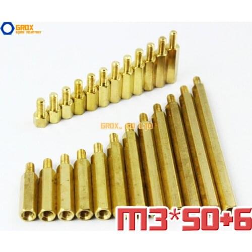 20 Pieces Brass M3 x 50 + 6mm PCB Female to Male Motherboard Standoff Hex Spacer
