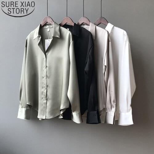 2021 Fashion Satin Silk Shirt and Blouse Women Vintage White Long Sleeve Shirts Office Lady Tops Elegant Korean Blouse 11355
