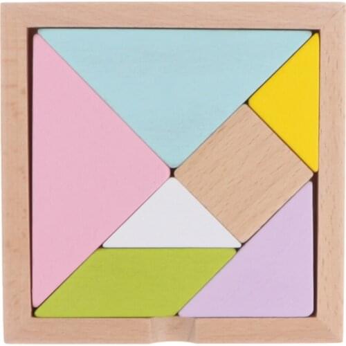 7 Pieces Wooden Tangram Puzzle Colorful Set for Kids Toys, Adult Brain Teaser Games, Assorted Candy Color