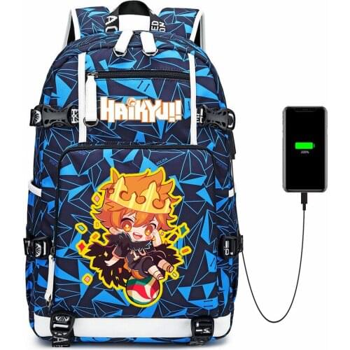 Anime Haikyuu!! Backpack USB Charging Zipper Casual School Bag Canvas Shoulder Bag Mochila Laptop Bag Travel Bag Rucksack