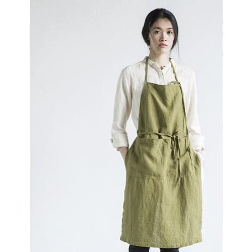 Asian Cotton and Linen Plain Sleeveless Apron Simple Home Household Ceramics Shop Florist Work Clothes
