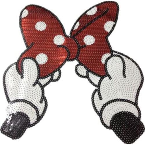 Large Size Sequins Embroidered Red Bowknot Patches Iron Sewing on Clothes Apparel Bags DIY Garment accessories