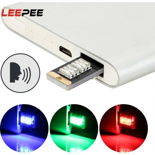 LEEPEE Auto Decorative Lamp With USB Socket RGB Music Rhythm Light Touch and Sound Control Car LED Atmosphere Light Car Styling