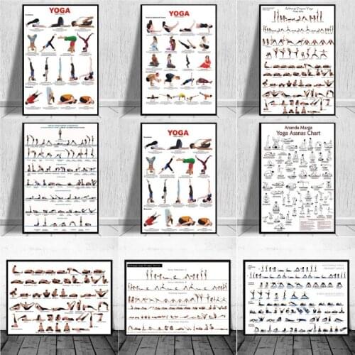 Home Exercise Gym Yoga Ashtanga Chart Pose Health Canvas Painting Wall Art Pictures Poster and Print for Living Room Decor