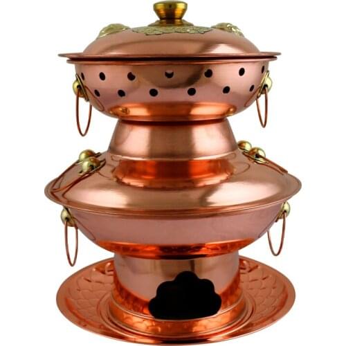 Pure copper double-layer charcoal hot pot pickled peppers bullfrog pot two-layer pagoda mandarin duck soup stewpot chafing dish
