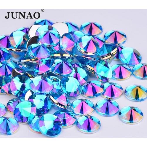 JUNAO 4 5 6 10 mm Blue AB Rivoli Crystal Rhinestone Round Nail Art Crystal Stone Acrylic Stickers For DIY Decoration