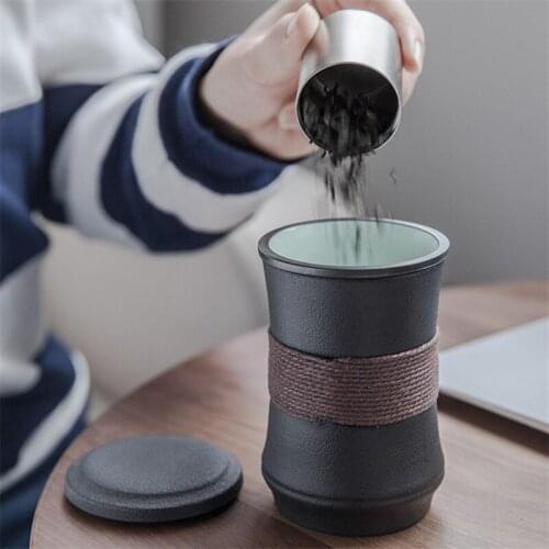 Japanese Style Ceramic Tea Mugs with Filter and Lid Creative Porcelain Coffee Cup Simple Household Teacups Office Drinkware