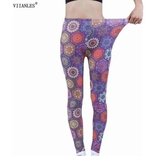 VIIANLES Sexy Flower Pattern Printed Skinny Long Leggings For Ladies Sports Push Up Pants Polyester Breathable Leggins Summer