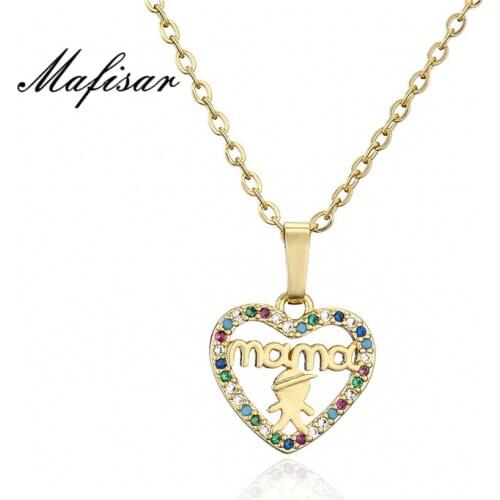 Mafisar 2021 Hot Sale Heart Mama&Boy Pendant Necklace For Women Best Gift For Mothers Day Luxury CZ Jewelry Female Accessories