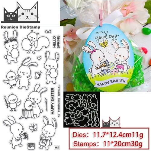 Reunion Rabbit Bunny Metal Cutting Dies and Stamps Stencil for DIY Scrapbooking Photo Album Embossing Decorative Paper Card