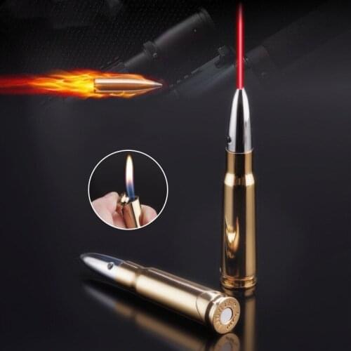 Bullet Model Creative Metal With Laser Lamp Butane Gas Lighter Circulating Charge Gas Cigarette Accessories Gift For Men