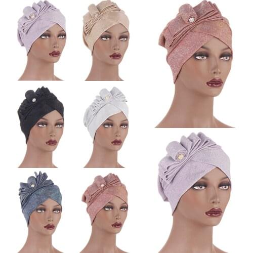Fashion Women Solid Muslim Hijab Turban Indian Cap Bowknot Elastic Beanies Hat Bonnet Headwrap Turban Hair Loss Hat Accessories