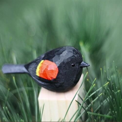 Red-winged Blackbird Thrush Handmade Woodcarving Creative Little Fat Bird Ornaments Decoration Crafts