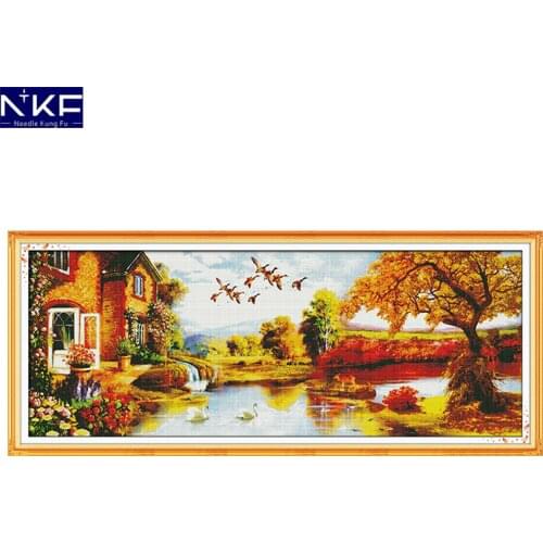 NKF Golden Scenery Chinese Cross Stitch Counted Cross Stitch Kits for Embroidery Cross Crafts Hobby Cross Stitch Sets