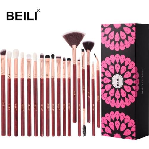 BEILI New XGF goat hair makeup brushes set eyeshadow Blending Fan highlighter Burgundy Red cosmetic brushes brochas maquillaje