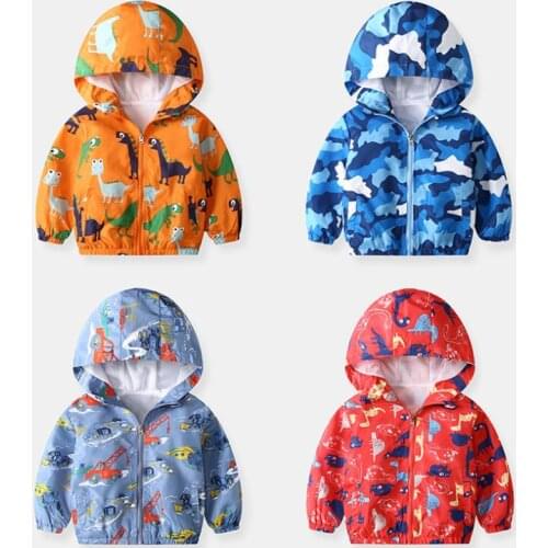 2020 New Spring Autumn Children Hooded Coat Girls Outerwear Boy Fashion Cartoon Print Windbreaker Baby Clothes Clothing 2-7Y