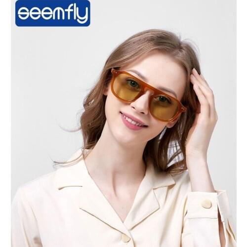 Seemfly New Brand Design Orange Round Glasses Frame Fashion Women Men Single Beam Retro Sunglasses Punk Rice Nail Eyeglasses