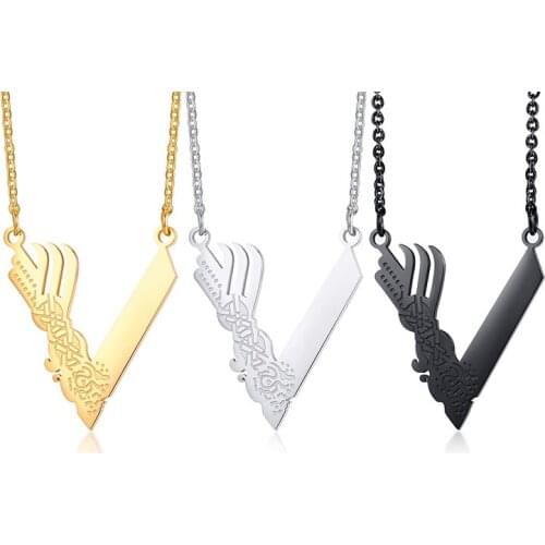 Viking V Shape Geometric Pendant Necklace For Men Women Stainless Steel Jewelry Accessories Gold Simple Party Gift