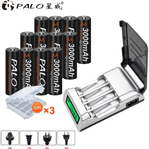 PALO 905 lcd battery charger for AA/AAA BATTERY 12AA Battery 3000mah 1.2V AAA rechargeable battery for Remote Control Toy light