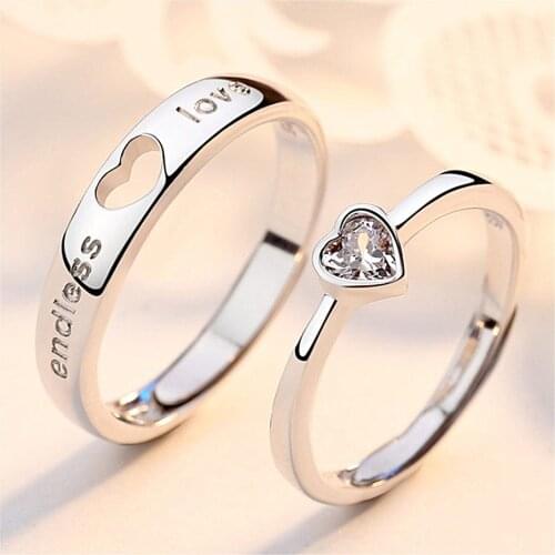 Men And Women Silver Plated Simple Trend Students A Sex Heart Pair Ring Proposal Confession Gift Couple Pairing Ring
