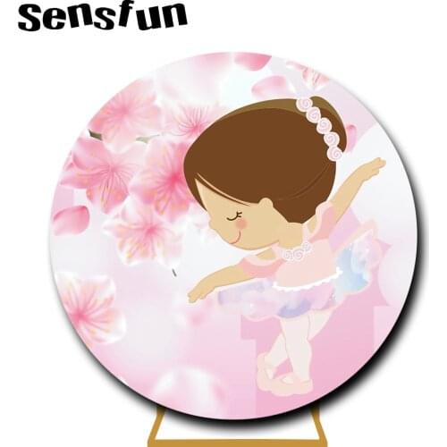 Pink Dance Ballerina Girl Round Backdrop Cover For Photography Flowers 1st Birthday Party Circle Background Custom Photo Studio