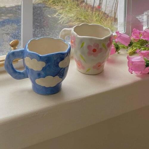 Hand Painted Flowers and Clouds Ceramics Mugs coffee mug Milk Tea office Cups Drinkware the Best birthday Gift for Friends