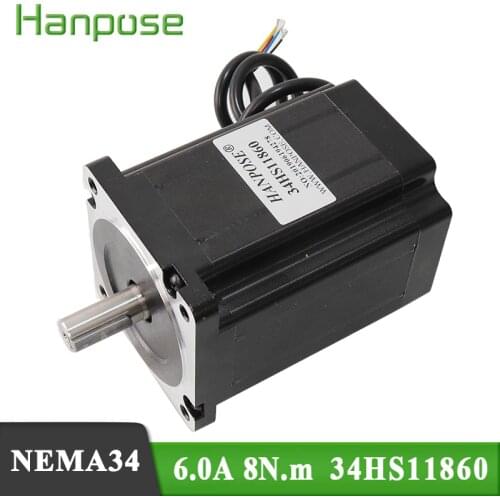Free shipping Nema34 stepping motor 6.0A 8.0N.m 86BYGH 118MM stepper motor 34HS11860 for engraving machined and 3D CNC