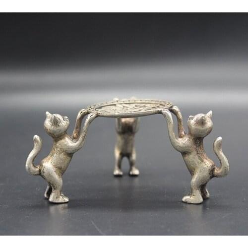 White copper Three kittens , old-fashioned Bronze Candlestick ornaments, Home decoration crafts gifts