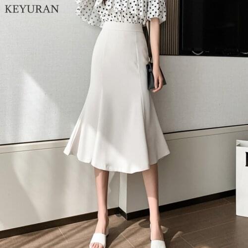 2021 Spring Summer Women Fashion Office Lady Ruffles Skirt Solid High Waist irregular Fishtail Flouncing Knee Length Skirts