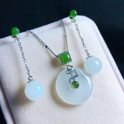 Hetian jade natural old material s925 silver inlaid jade beads female models earrings jade pendant