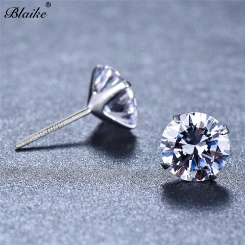 Blaike Dainty Silver Color Stud Earrings For Women Sparkling Small Round Zircon Earring Wedding Engagement Jewelry