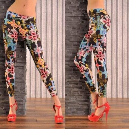 Autumn Winter Female Bright Color Legging High Waist Attractive Graffiti Abstract Printed Trouser
